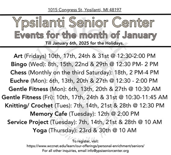Ypsilanti Senior Center agenda for January 2025