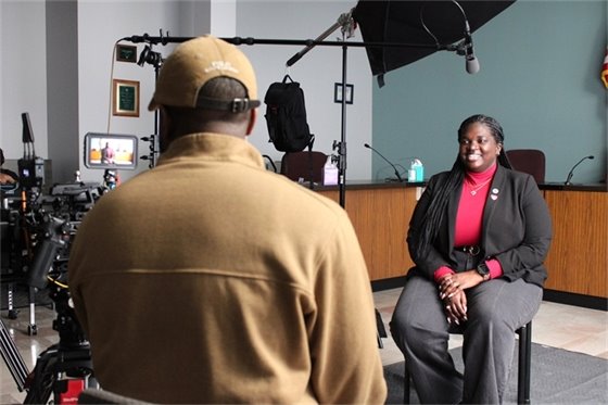 Mayor Nicole Brown on set for The Road Home