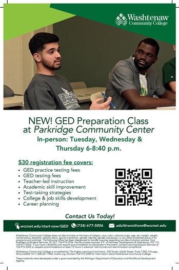 GED program at WCC and at Parkridge