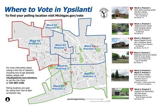 Polliing locations within the city of Ypsilanti